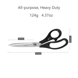 LIVINGO 9.5” Fabric Shears, Black Handle Stainless Steel Heavy Duty Sharp Bent Sewing Shears for Sewing, Quilting, Crafting Cutting Cloth, Leather, Paper
