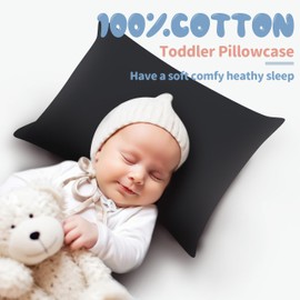 100% Egyptian Cotton Toddler Pillowcases Set of 2, 400 Thread Count Sateen Weave Small Pillow Protectors, Super Soft Breathable Zippered Pillow Covers 13x18 Inches (Black, Toddler)