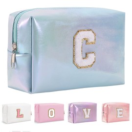 Yintry Makeup Bag Set Organizer Cotton Letter Cosmetic Pouch Large Capacity Travel Toiletry Bag Women Girls Birthday Gifts Portable Brush Storage Bag with Divider and Handle