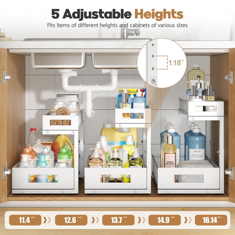 2 Pack 19IN Depth Under Sink Storage Organizer, Large 2-Tier