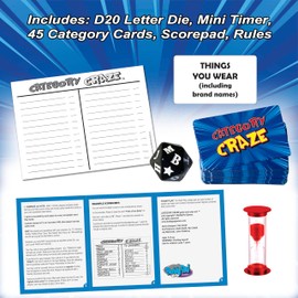 Category Craze - The Simple, Fast-paced, dice-Rolling, Category Card Game for Families or Parties! Ages 12 and up. 2 or More Players or Teams!