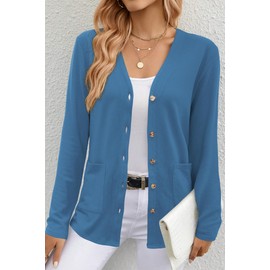 ULTRANICE Cardigan Sweaters Womens 2024 Fashion Trendy Lightweight Long Sleeve Knitted Button Down Cardigans Tops Clothes Outfits with Pockets(Grey Blue,M)