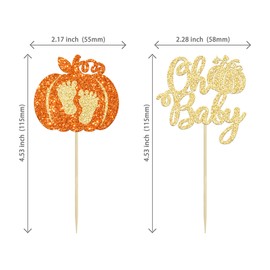 24 piezas de decoración de calabaza, oh para bebé, con purpurina, pies de bebé, calabaza, magdalenas, temática de otoño, baby shower, niños, fiesta de cumpleaños, decoración de pasteles, suministros de color dorado