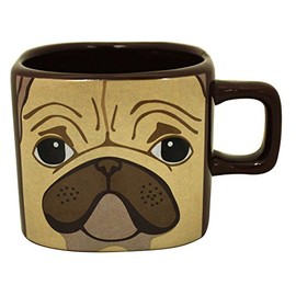Island Dogs Square Pug Mug, Brown, 12 oz