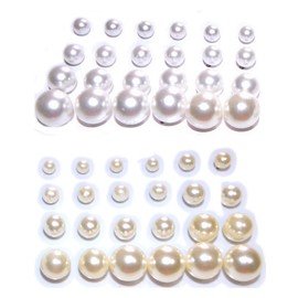 Fashion Jewelry ~ White and Cream Faux Pearls Mix Sizes Stud Earrings 24 pairs Pairs for Women (019915 Mc)