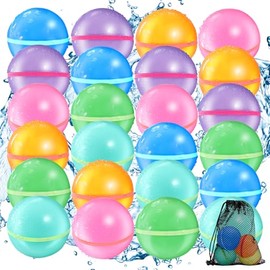 Reusable Water Balloons for Kids - Magnetic Refillable Water Balloons Set, Fun Summer Pool Toys & Beach Water Toys for Outdoor Games (24 Pack)
