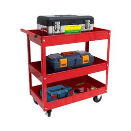 3 Tier Utility Service Cart 400 lbs, Steel Rolling Tool Cart on Wheels,Load Capacity for Mechanic Garage Warehouse Workshop & Repair Shop,Red