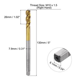 sourcing map Metric Spiral Flute Taps, M10 x 1.5 H2 Thread 130mm Extra Long Screw Threading Tap, Titanium Coated Machine Tapping Tools for Machinist Repair