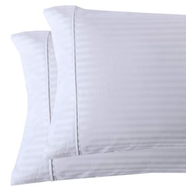 Royal Tradition Damask Striped 600-Thread-Count, 100-Percent Cotton Set of 2 Standard Size Pillow Cases, White