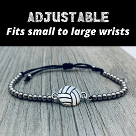 Sportybella Volleyball Bracelet, Volleyball Jewelry, Adjustable Silver Beads on Black Strings Volleyball Bracelet, Volleyball Gifts For Women, and Teens