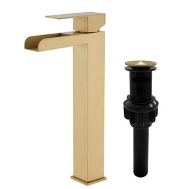 Waterfall Bathroom Faucet, Single Handle Bathroom Faucets for 1 Hole Bathroom Sink Faucet Mixer Tap Washbasin Faucet with Deck, Pop-up Drain and Supply Hoses Brushed Gold