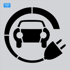 38" EV#3 Electric Vehicle Car w/Cord Wrapped Around Stencil Parking Lot Pavement Marking