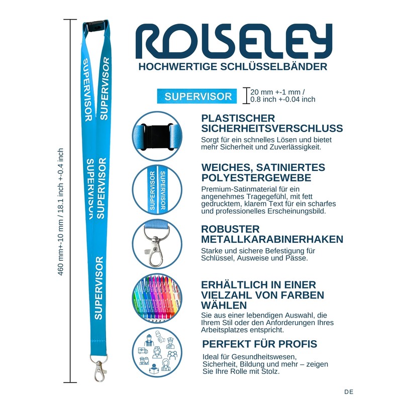 ROLSELEY Lanyard with Printed Text (Black/White) with Safety Clasp (Grey