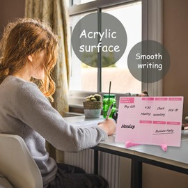 Desktop Acrylic Dry Erase Board, Weekly White Board with to Do List, 9.5"x6.7" Tabletop Whiteboard with Stand, Frameless Dry Erase Pink White Board, for Office, Home, School(Desktop-PK-1724)