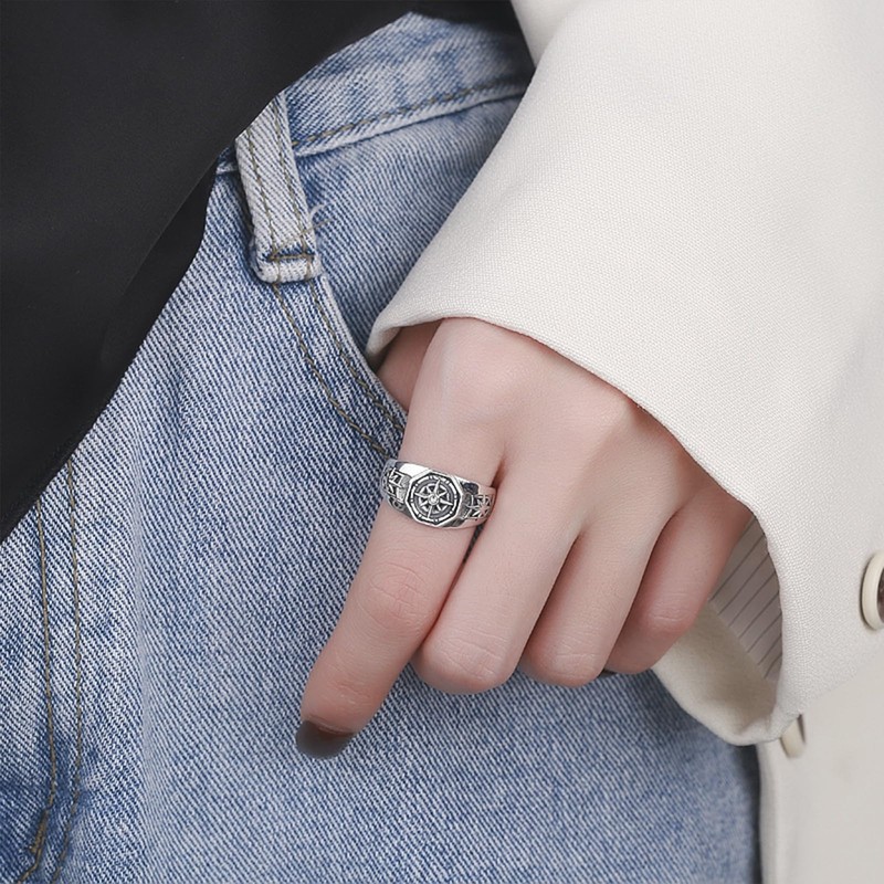 Yoimckay Adjustable Compass Ring, Women's Men's Ring, Vintage Carved Band