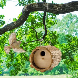 Uncle Dunkels Log-Shaped Birdhouse, Rustic Bird House for Wrens, Chickadees and Other Small Birds, Handmade from Reclaimed Wood