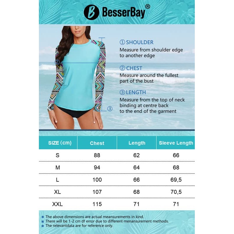BesserBay Womens Rash Guard Swimming Long Sleeve Quick Drying Sun