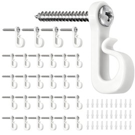 Mostantu 30 Packs White Q Hanger Hooks for Outdoor String Lights, Christmas Light Hooks with Screws and Plastic Anchors, Light Hooks Clips for String Lamp, Wire, Plants Pot, Wind Chimes (White)