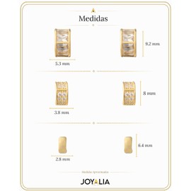 JOYALIA Set de 3 Pares de Aretes Stud para Mujer Oro 24K, Mini Arracadas Doradas con Circonia Cúbica AAA y Diseño Curvo Liso, Cierre Tipo Chupón, Joyería Elegante para Regalo
