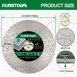 KURSTOL Diamond Cutting Disc - 2PCS 4.5"/115mm Dual-Purpose Tile Diamond Saw Blade,Angel Grinder Blade Arbor 7/8"-5/8" for Cutting and Grinding Ceramic Tiles,Porcelain,Granite,Marble