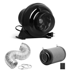 iPower 4 Inch 195 CFM Inline Fan, Air Carbon Filter and 8 Feet Ducting, Circulation Vent Blower Kits for Grow Tent Ventilation, Low Noise