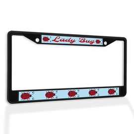 Fastasticdeals Metal Insert License Plate Frame Lady Bug Family Ladybug Weatherproof Car Accessories Black 2 Holes Solid Insert