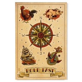 Lantern Press 12x18 Inch Premium Wood Sign, Ready to Hang Wall Decor, Tattoo Flash Sheet, Sailors