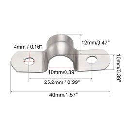 sourcing map 10mm(0.4") Rigid Pipe Strap, 2 Holes 304 Stainless Steel Tension Tube Clip Clamp 10pcs