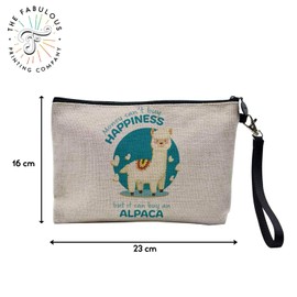 Canvas Bag - Money Can't Buy Happiness English Collection Hobby Sport Music Car Passion - Canvas Cosmetic Bag - Toiletry Bag - Purse, Alpaca, Cosmetic bag