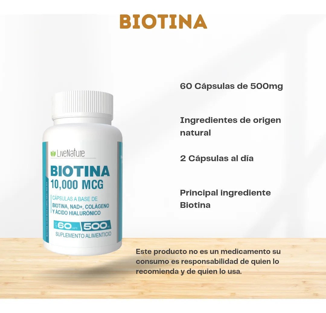 Biotina Nad 10000 Mcg Colágeno Ácido Hialurónico 60 Caps