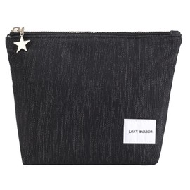 Savvy Harbor Makeup Bag Zipper Pouch Travel Cosmetic Organizer for Women, Elegant Roomy Cosmetic Bag for Women, Women Makeup Organizer and Travel Toiletry Bag for Women Gift (Black)