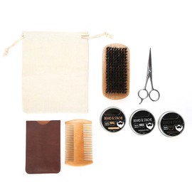 3pcs Beard Care Kit Balm   Comb   Brush   Scissor   Comb Bag   Cloth Bag
