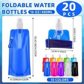 Teenyyou 40 Pcs 16 oz Collapsible Water Bottles Bulk and Drawstring Backpack Set 10 Colors Reusable Leak Proof Water Bottles with Carabiner Clip Gym Drawstring Bags for Sports Biking Hiking Camping