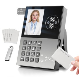 JIAN BOLAND Employee Time Clock-Time Clocks for Employees Small Business Face Recognition,Badges&PIN Attendance Machine, 0 Monthly Fee Office in/Out Punch Clock, with 5 Badges & USB Flash Drive-T500