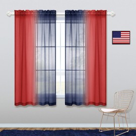 Navy and Red Short Curtains for Small Windows Set 2 Panels Ombre Sheer Navy Blue and Red Decorations Patriotic Curtains for Boys Room Kids Bedroom Decor Memorial Independence Day 50 x 45 Inch Length