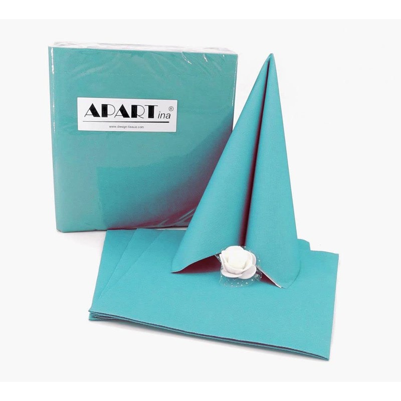 50 Apartina Napkins Fabric-Like Airlaid, Plain, Turquoise, Size 40 x