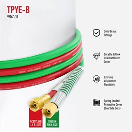 RX WELD 50 FT 1/4" Oxy Acetylene Welding Hose with 9/16"-18 B Fittings - Grade R Twin-Line Torch Hose for Acetylene Cutting & Welding (300PSI/900PSI)
