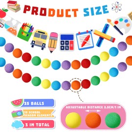 3 Pcs Colorful Felt Ball Garland Classroom Return to School Pom Pom Ball Garland Handmade Felt Ball Garland for School Classroom Ambience Celebration Decor