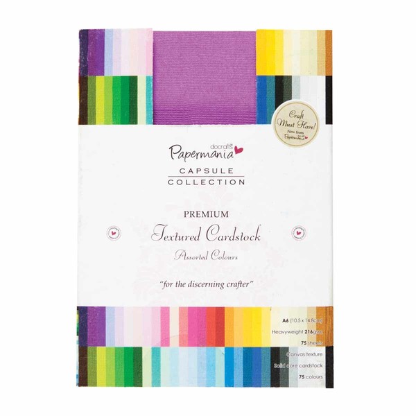 docrafts Papermania Premium Textured Solid Cardstock Pack A6, 75-Pack, Multicolor