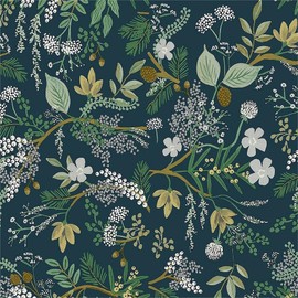 MuralPeel Vintage Blue Green Navy Leaf White Wildflower Plants Botanical Peel and Stick Wallpaper Easy Peel Off Self Adhesive Removable Stick on Wall Paper for Kitchen Renter Friendly