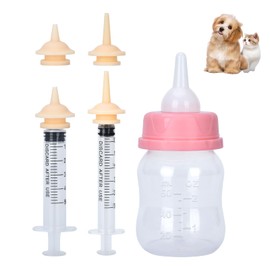 Kitten Bottle Feeding Kit, Reusable Silicone Kitten Nipples and 3ml 5ml Syringes for Feeding Newborn 60ml Pet Nursing Feeding Bottle for Kitten Puppy Rabbit Squirrel Feeding