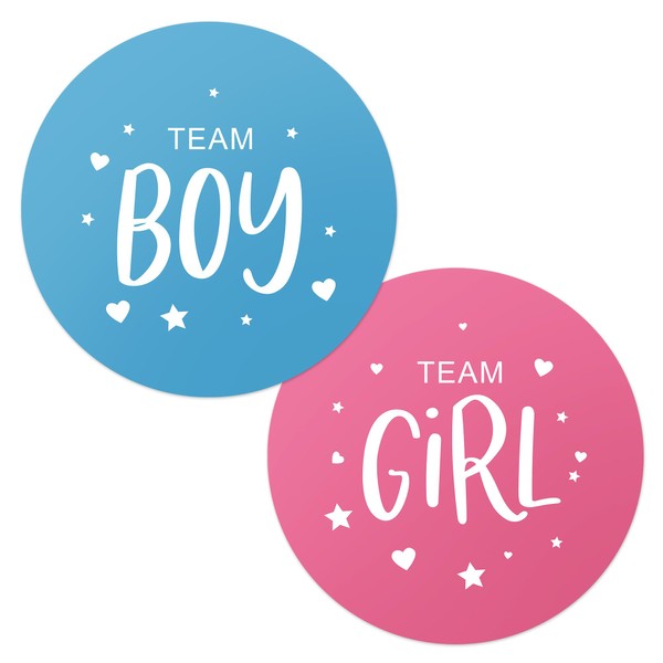 Gender Reveal Party Stickers, Team Boy or Team Girl, Pink