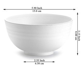 Berglander White Plastic Bowls Set of 12 Pieces 25oz, Reusable and Sturdy Ramen Bowl, Soup Bowls, Cereal Bowl for Adult, Kids, Home, Restaurant, Garden, Picnic, Camping, Poolside, Outdoor