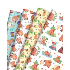 Pineraap Capybara Wrapping Paper, 12 Sheets Cute Cartoon Capybara Gift Wrap for Kids Baby Shower Birthday Party, 20"×28"