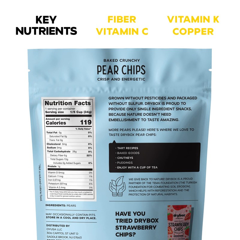 Drybox Pear Chips, 14 Pack Unsweetened Pear Fruit Crisps, No