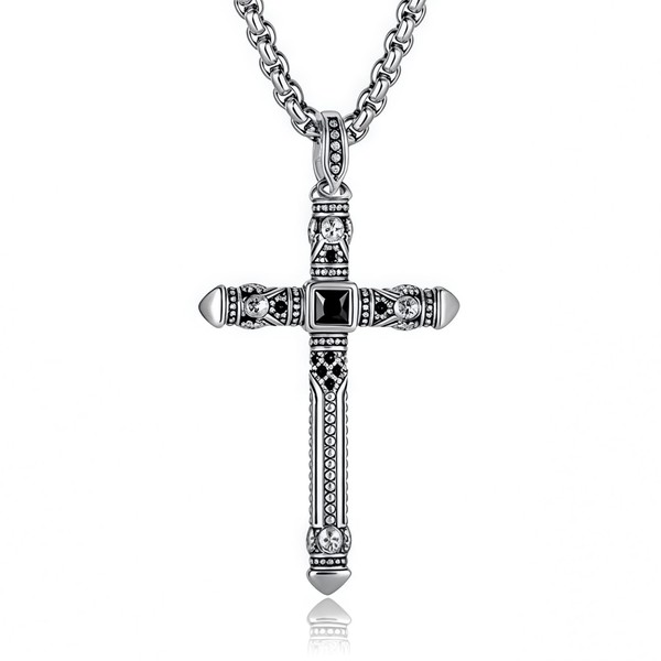 WULZST Black Cross Pendant Necklace for Men Metal Stainless Steel