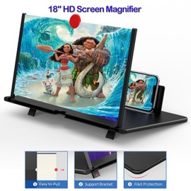 18" Screen Magnifier for Cell Phone,3D Magnifying Projector Screen Enlarger Expander for Movies, Videos, and Gaming, Foldable Phone Stand with Screen Amplifier, Compatible with All Smartphones