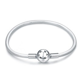 NINGAN Snake Chain Bracelet for Charms 925 Sterling Silver Signature Bracelet with Round Clasp Charm Clear, Happy Birthday Gift for Women (Silver, 8.3in/23cm)