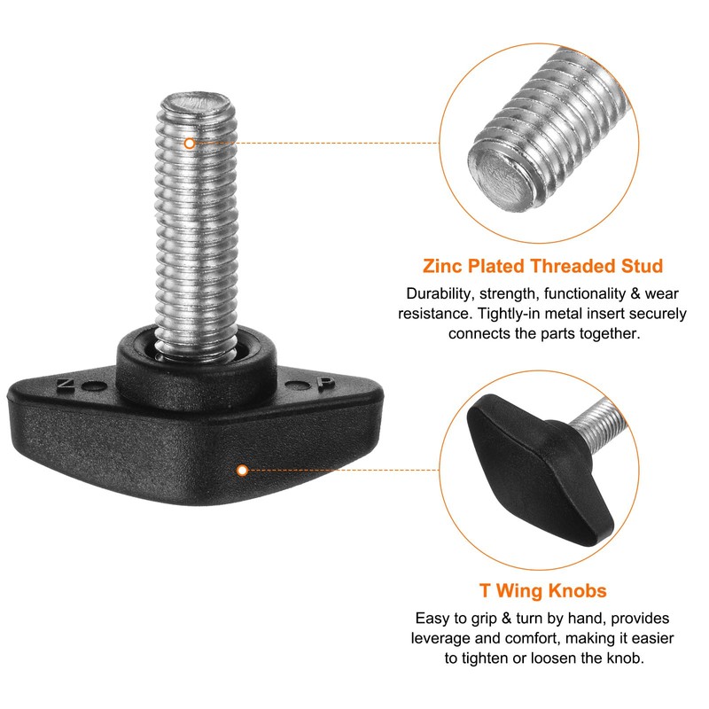 sourcing map 10pcs Tee Wing Knobs Thumb Screws M8 x