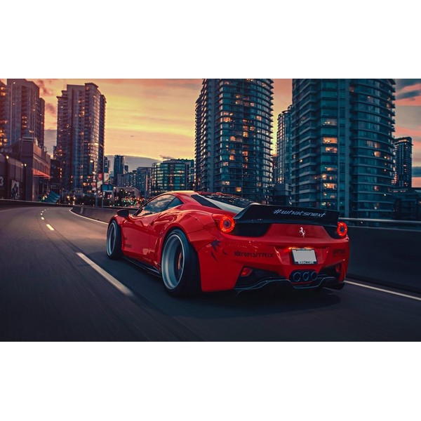 Painting Style Wallpaper Poster (Removable Sticker) Ferrari 458 Italy Liberty Walk Red Supercar Caracro F458-012W2 (Wide Edition, 23.8 x 14.8 inches (603 x 376 mm), Architectural Wallpaper + Weather